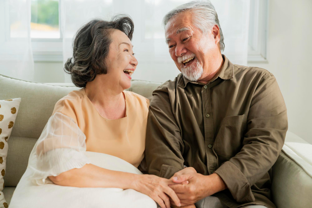 Old senior asian retired age marry couple wellness lifesstyle together at homeold people la